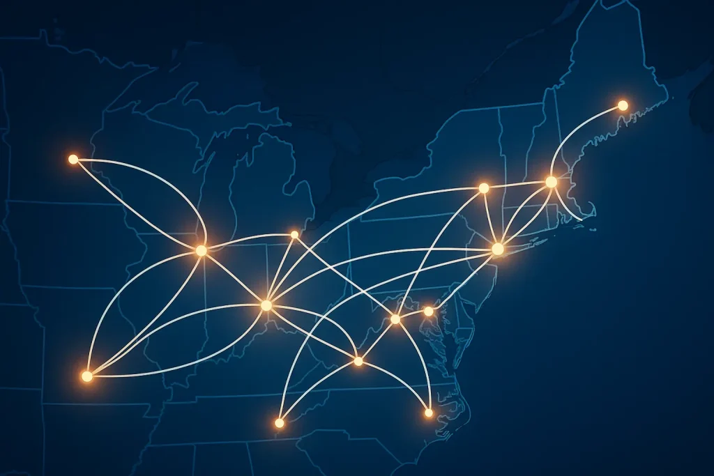 Stylised map of Northeast logistics network
